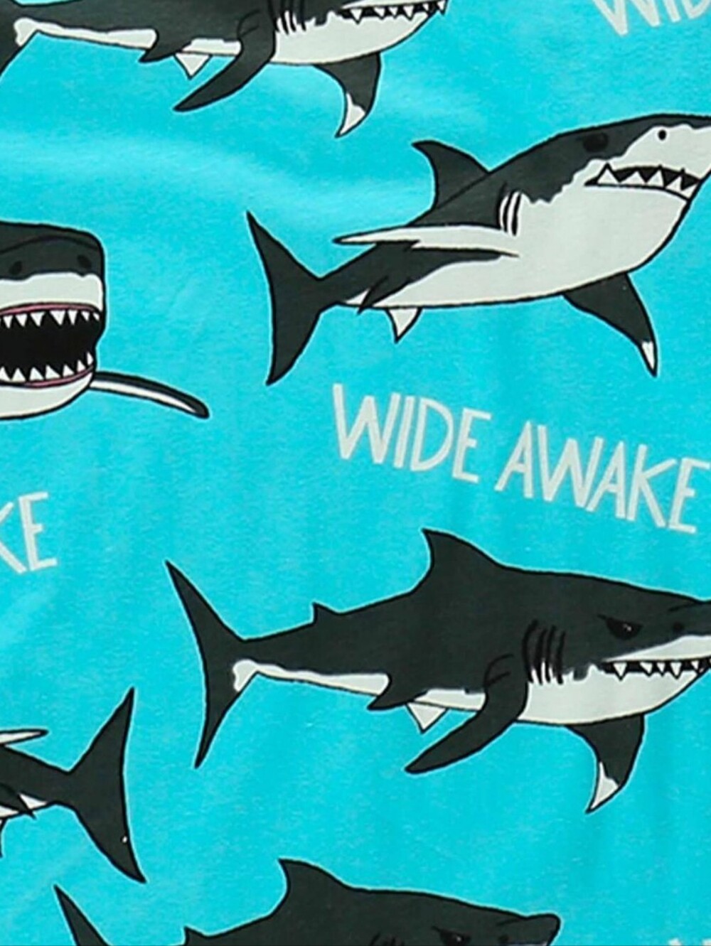 Lazy One Men’s Shark Print Pajama Pants "WIDE AWAKE" Turquoise & Black - Picture 3 of 9